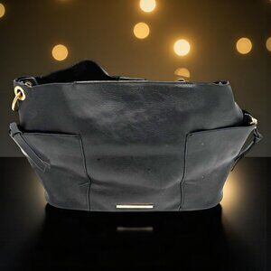 Steve Madden Black Faux Leather Shoulder Bag With Gold-Tone Studded Strap & Zipp